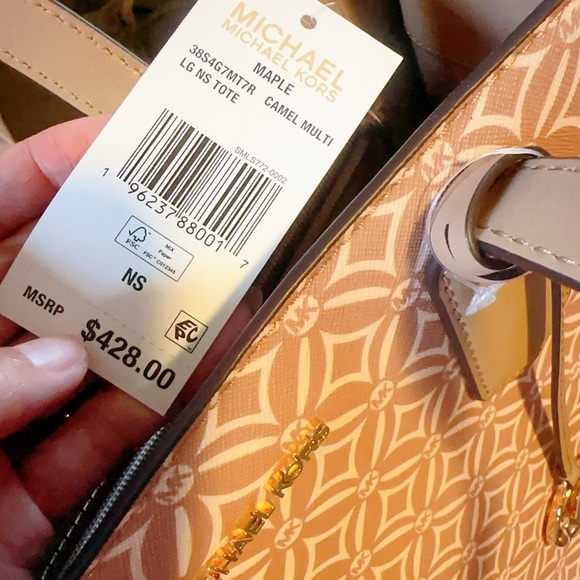 Michael Kors MAPLE CAMEL MULTI KEMPNER NS Tote Bag Large wide Logo strap NWT$428 - Picture 4 of 4